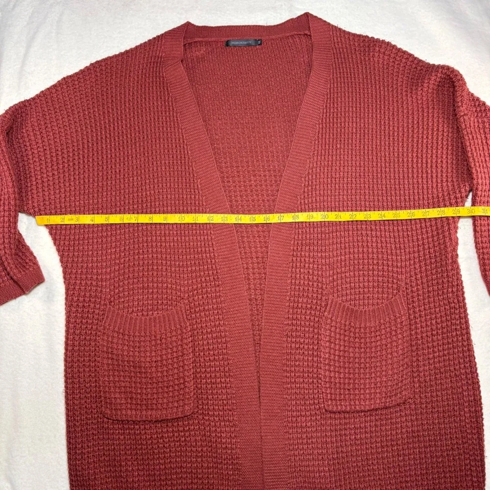 Merokeety Rust Orange Waffle Knit Open Front Cardigan Sweater XXL Overszd Pocket - Picture 4 of 6